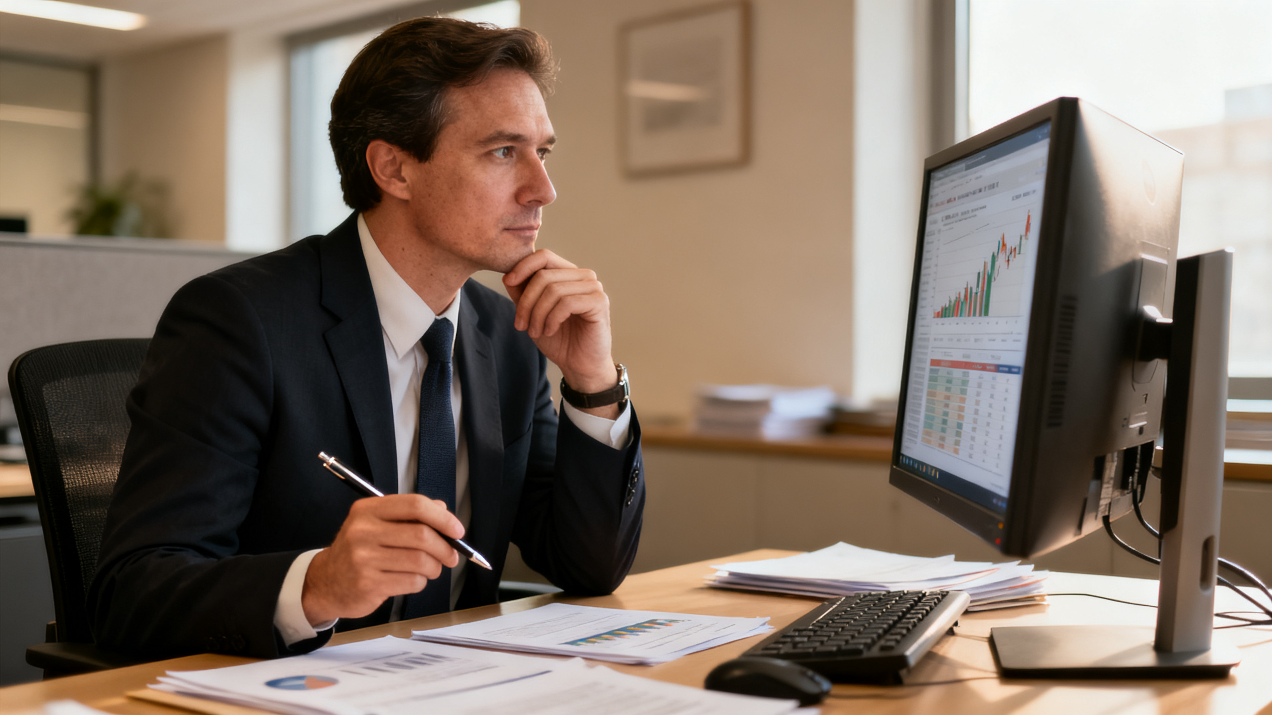 Investidor analisando empresas para seleção de ativos
