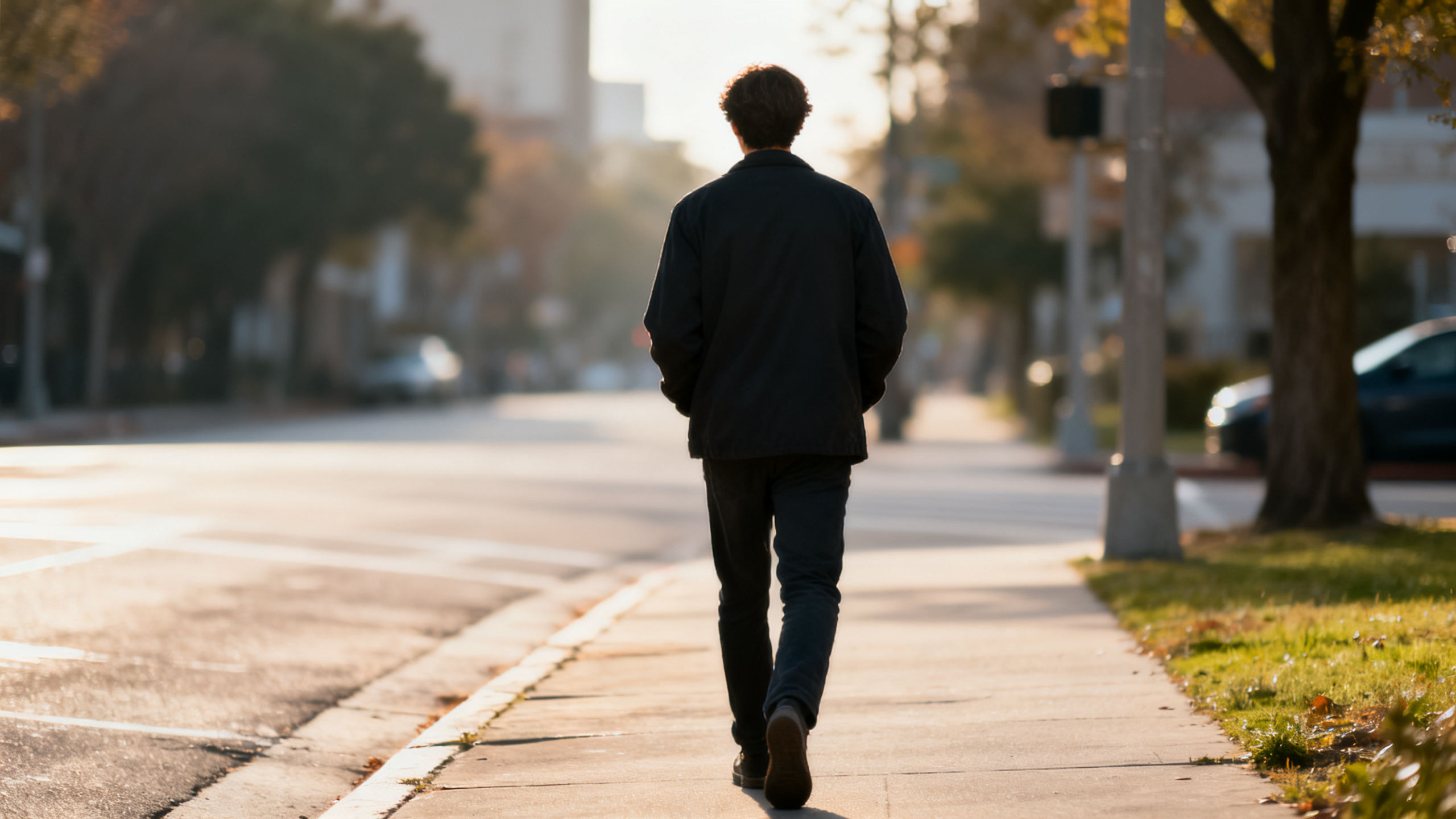 Pessoa caminhando tranquila pela cidade em sua rotina diária