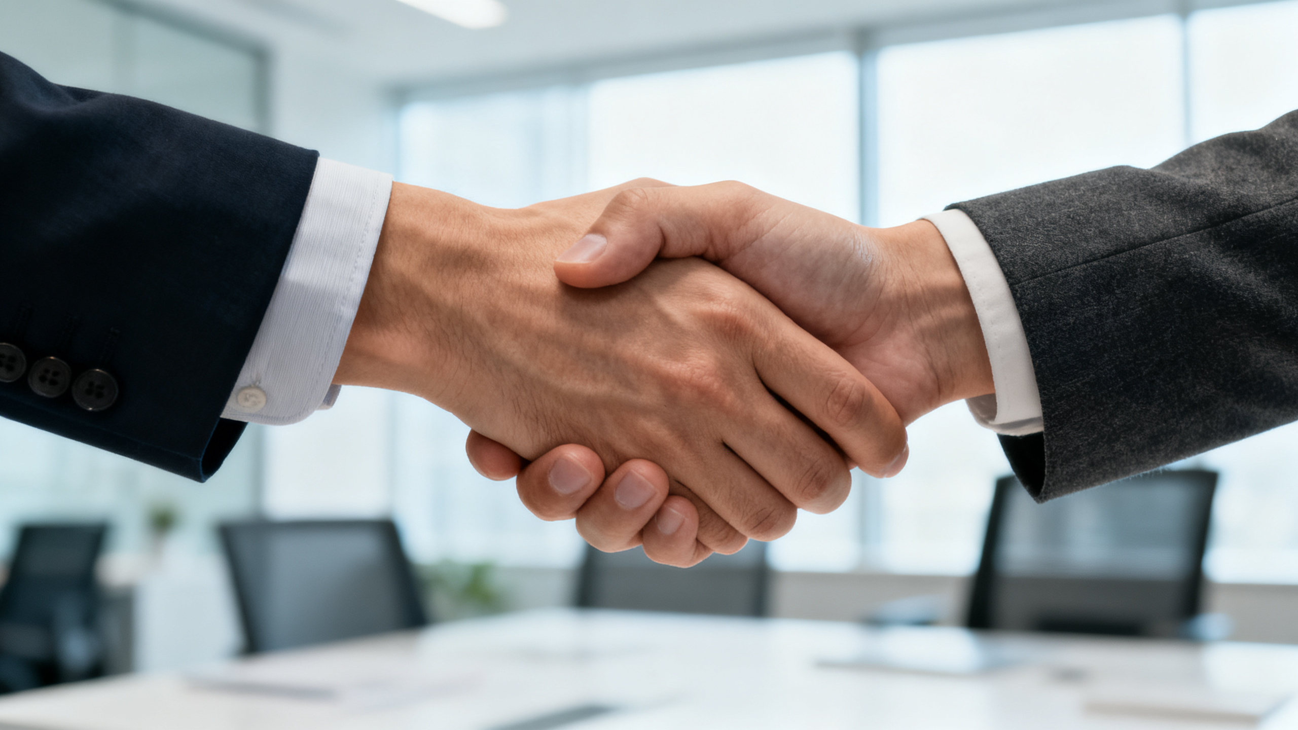 Aperto de mãos simbolizando um acordo financeiro seguro e transparente