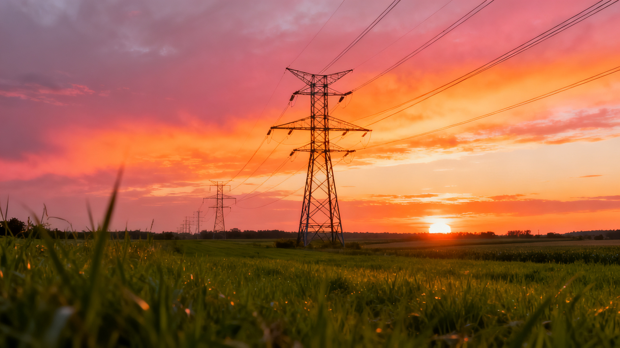 Torres de transmissão de energia elétrica ao entardecer